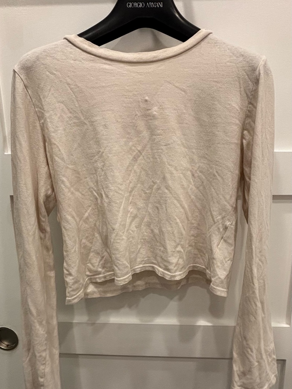 perfectwhitetee Cream Long Sleeve Off White Cropped Women's Tee Size M
